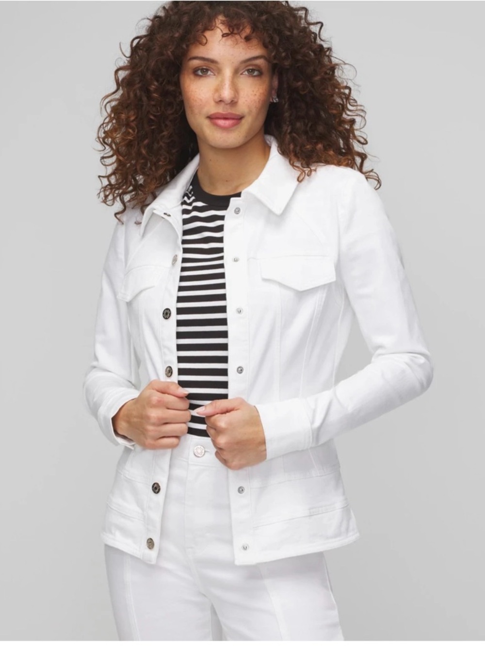 White House Black Market Seamed White Denim Jacket